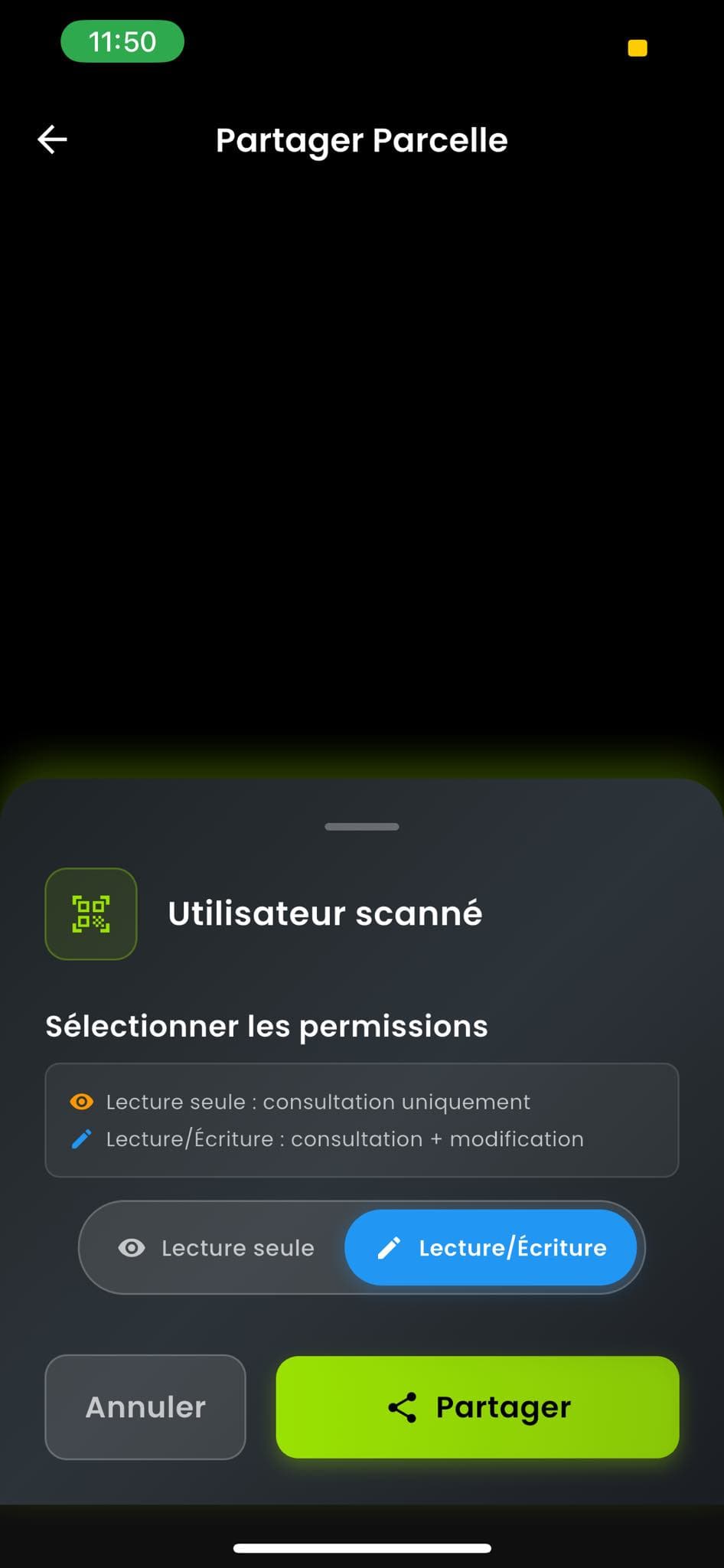 Access sharing screen in the SmartGreen app
