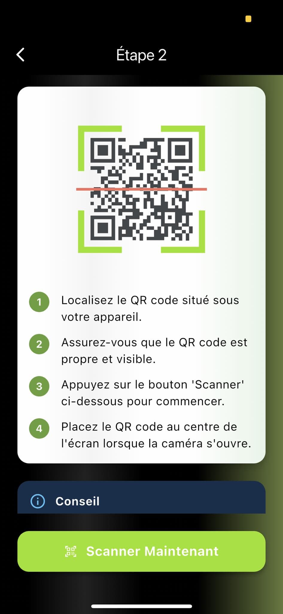 Module scanning screen in the SmartGreen app
